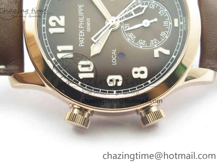 MIROTIME 0510 ZipUp Calatrava 5524R Pilot Travel Time RG GRF Brown Dial on Brown Leather Strap A324 V 7110